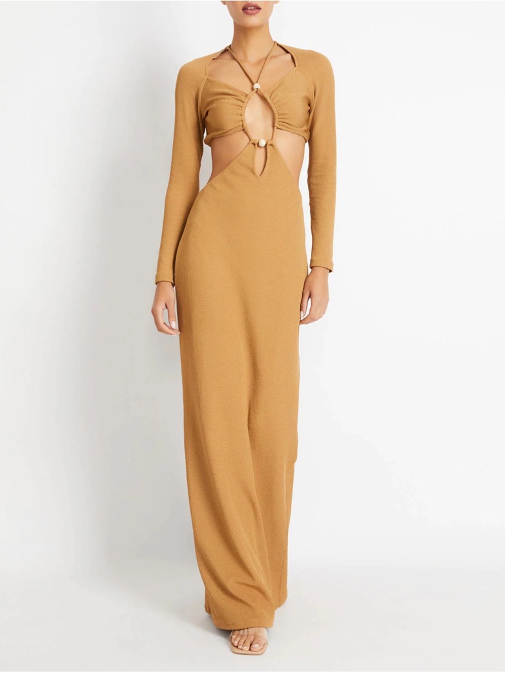 PatBO Camel Cutout Knit Maxi Dress. One use only.
